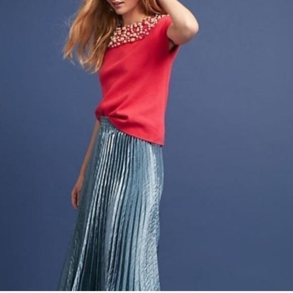 Anthropologie Moth‎ Brienne Pearl Holiday Sweater in Red, Size Medium - Picture 14 of 14